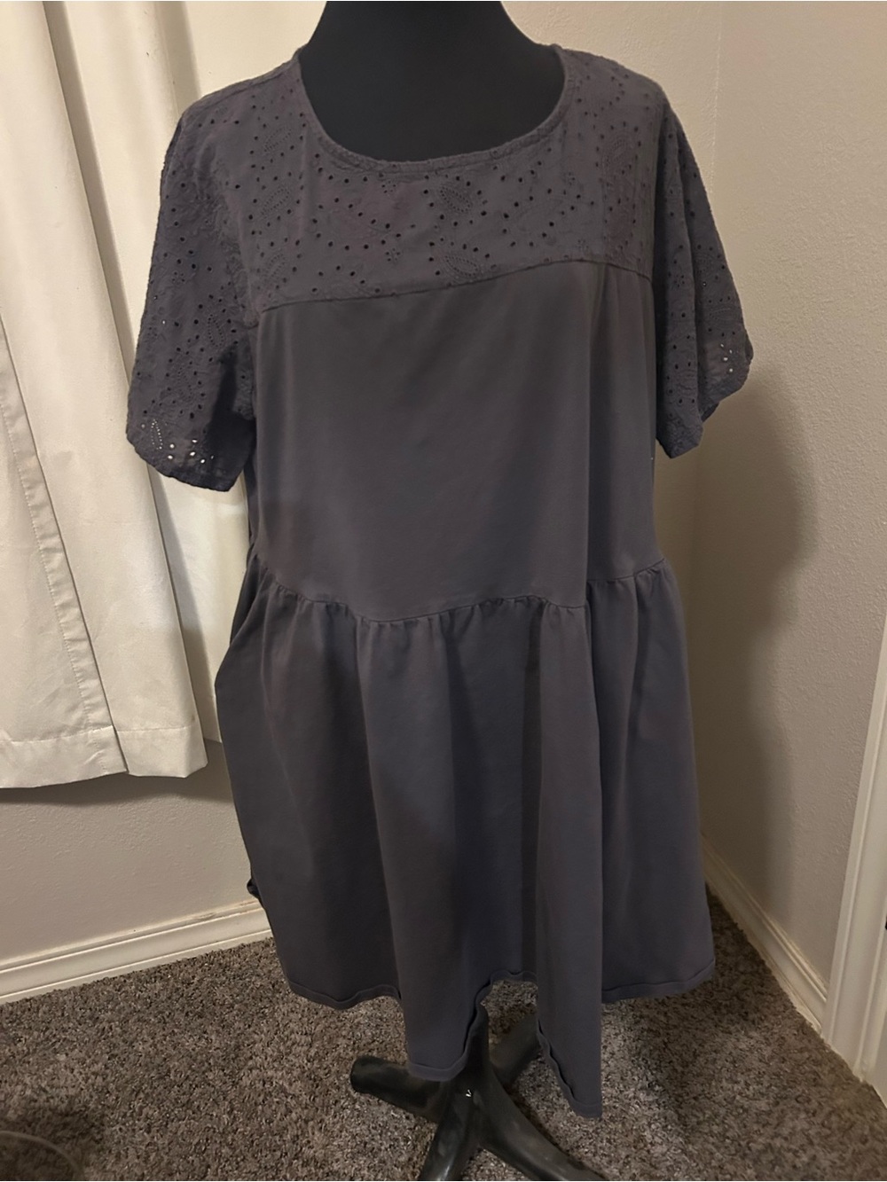 Torrid Slate Gray Eyelet Tunic with Smocked Yoke
